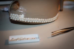 Chantel shoes, bedazzling shoes, pearl shoes, making shoes